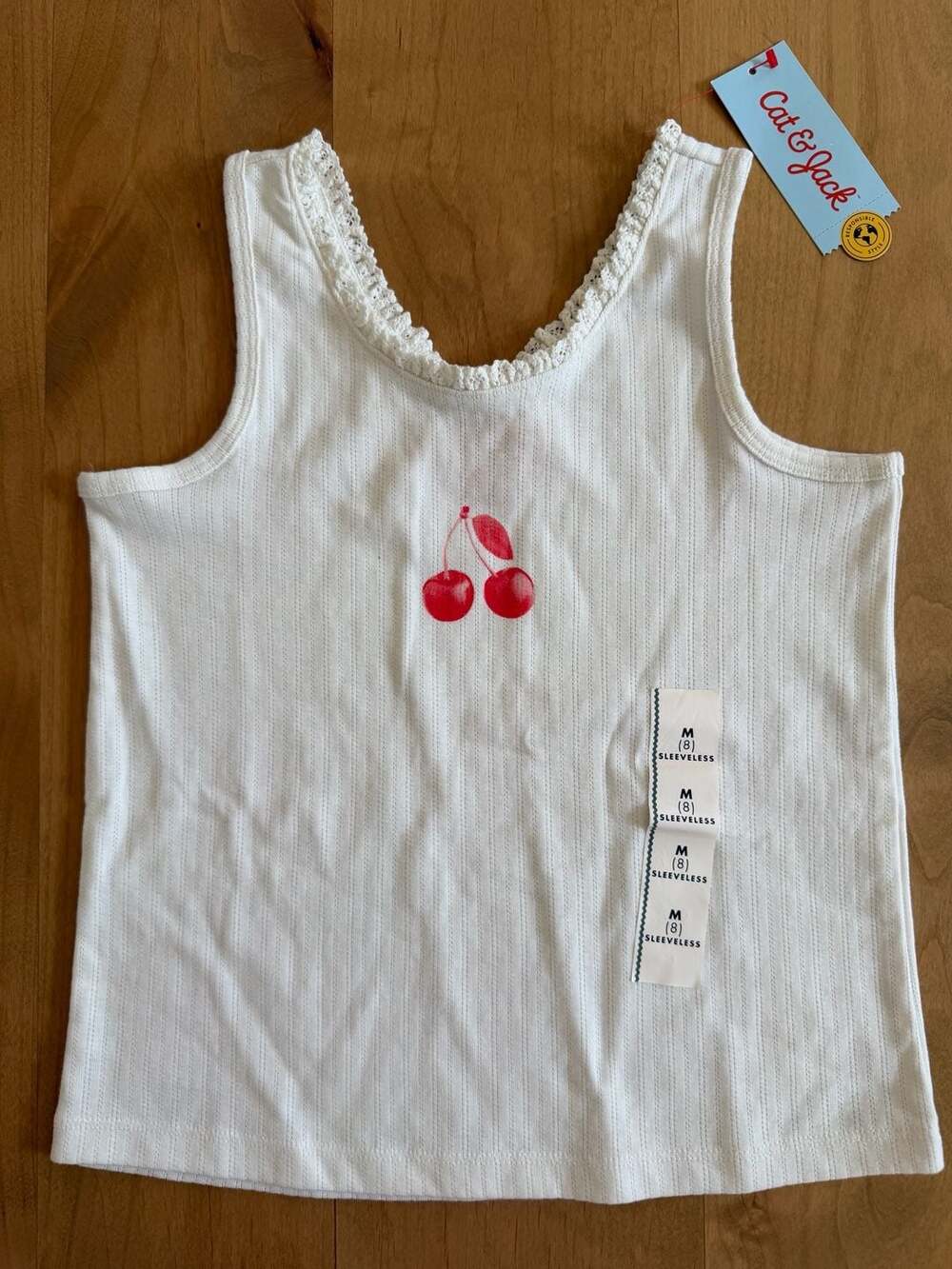 Cat & Jack White Cherry Graphic Tank Top Size M (8)